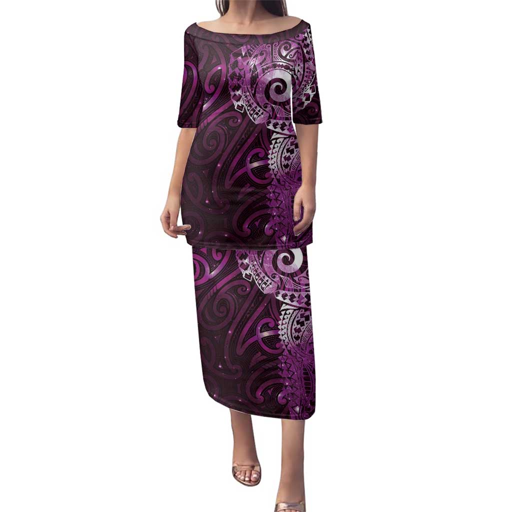 Matariki New Zealand Maori Koru Art Tattoo Family Matching Puletasi and Hawaiian Shirt New Year Galaxy Pink Sky Style