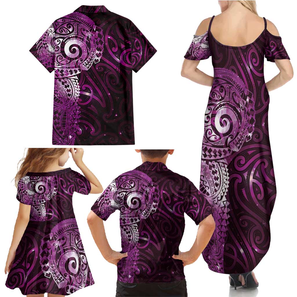 Matariki New Zealand Maori Koru Art Tattoo Family Matching Summer Maxi Dress and Hawaiian Shirt New Year Galaxy Pink Sky Style