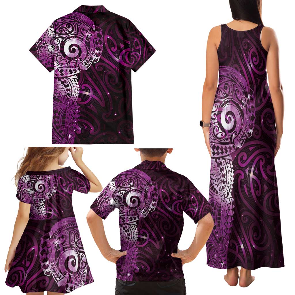 Matariki New Zealand Maori Koru Art Tattoo Family Matching Tank Maxi Dress and Hawaiian Shirt New Year Galaxy Pink Sky Style