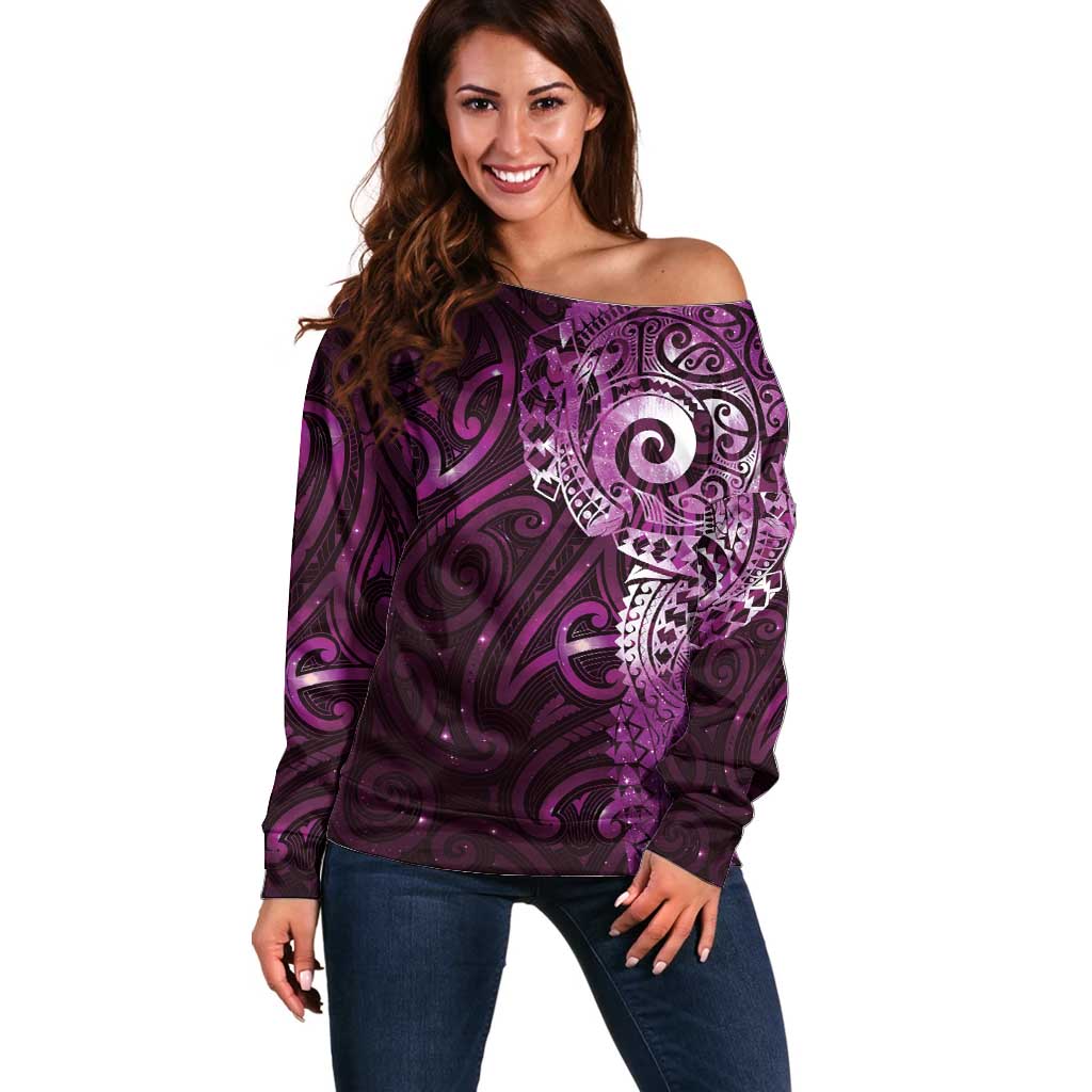 Matariki New Zealand Maori Koru Art Tattoo Off Shoulder Sweater New Year Galaxy Pink Sky Style