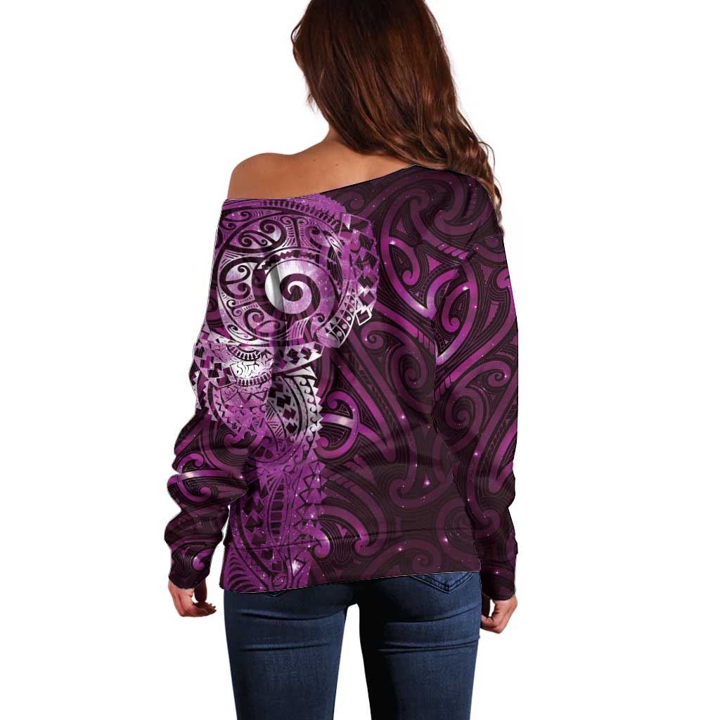 Matariki New Zealand Maori Koru Art Tattoo Off Shoulder Sweater New Year Galaxy Pink Sky Style