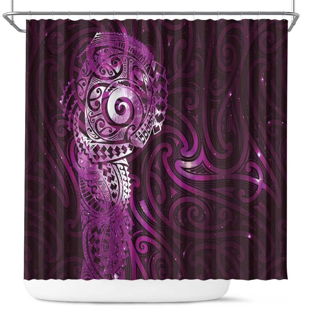 Matariki New Zealand Maori Koru Art Tattoo Shower Curtain New Year Galaxy Pink Sky Style