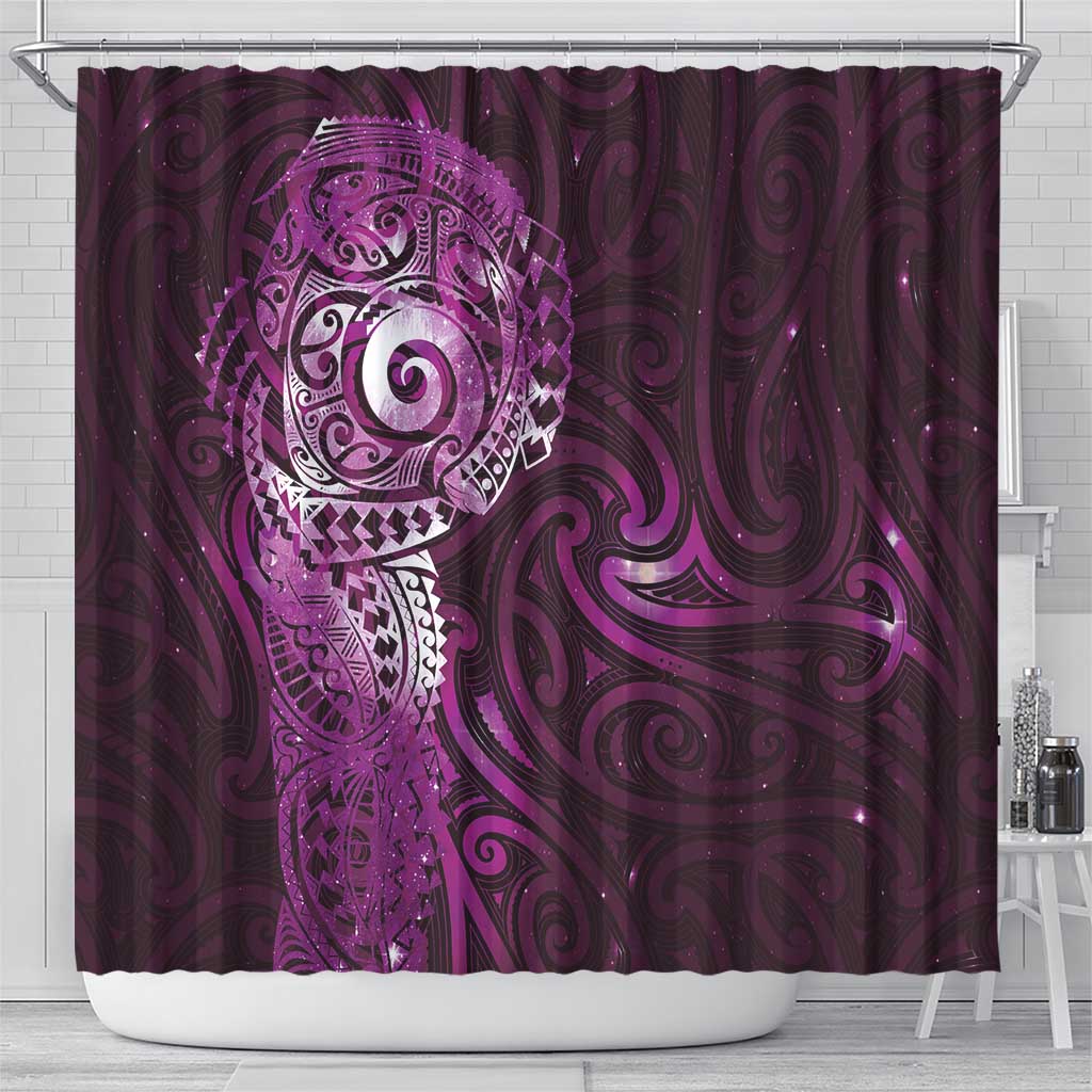 Matariki New Zealand Maori Koru Art Tattoo Shower Curtain New Year Galaxy Pink Sky Style