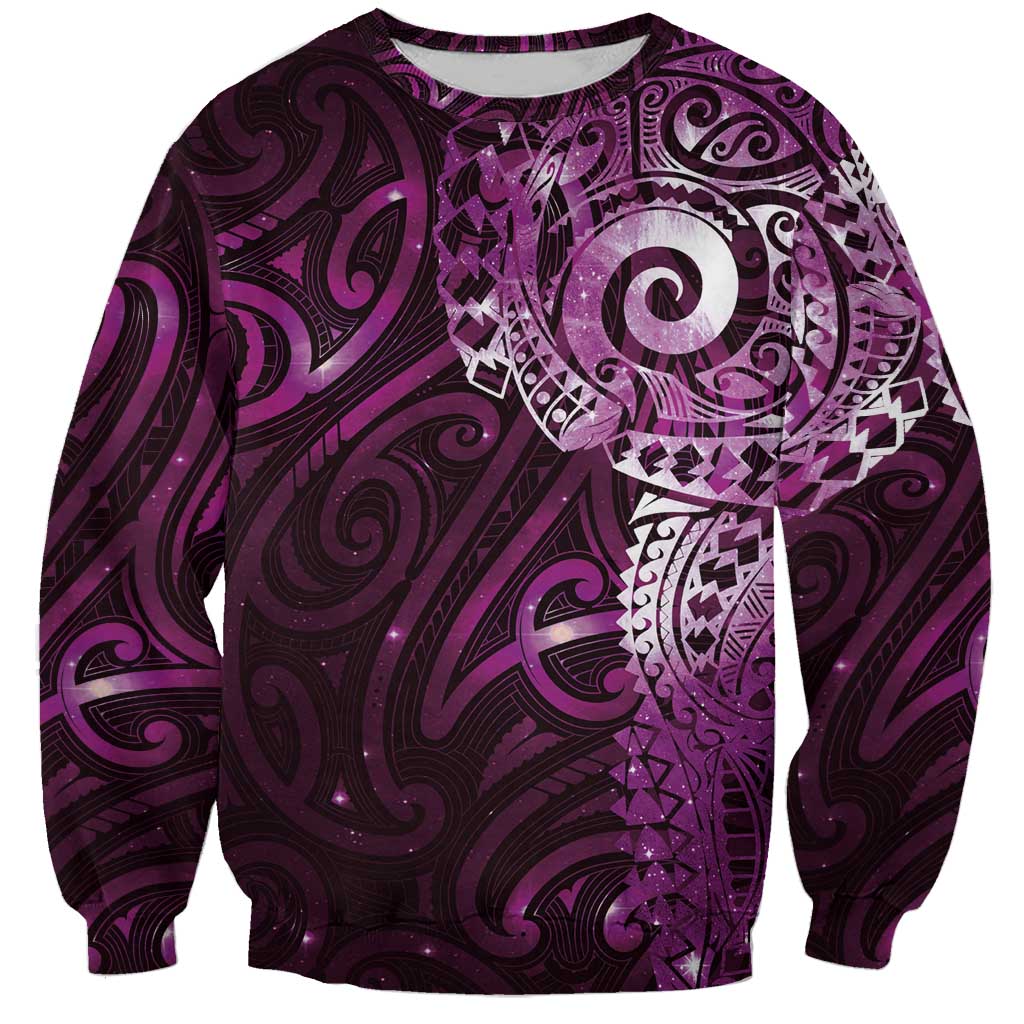 Matariki New Zealand Maori Koru Art Tattoo Sweatshirt New Year Galaxy Pink Sky Style