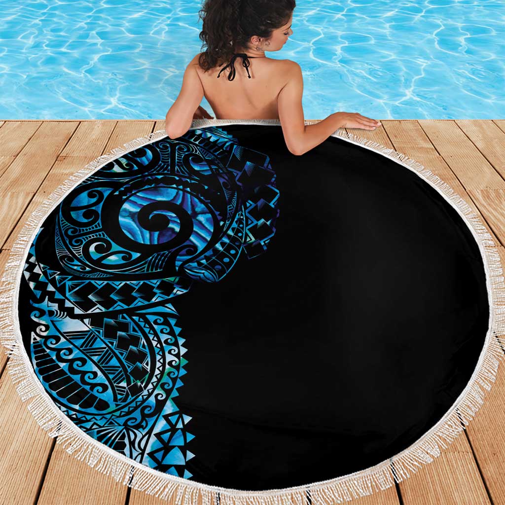 New Zealand Maori Koru Art Traditional Tattoo Beach Blanket Paua Shell