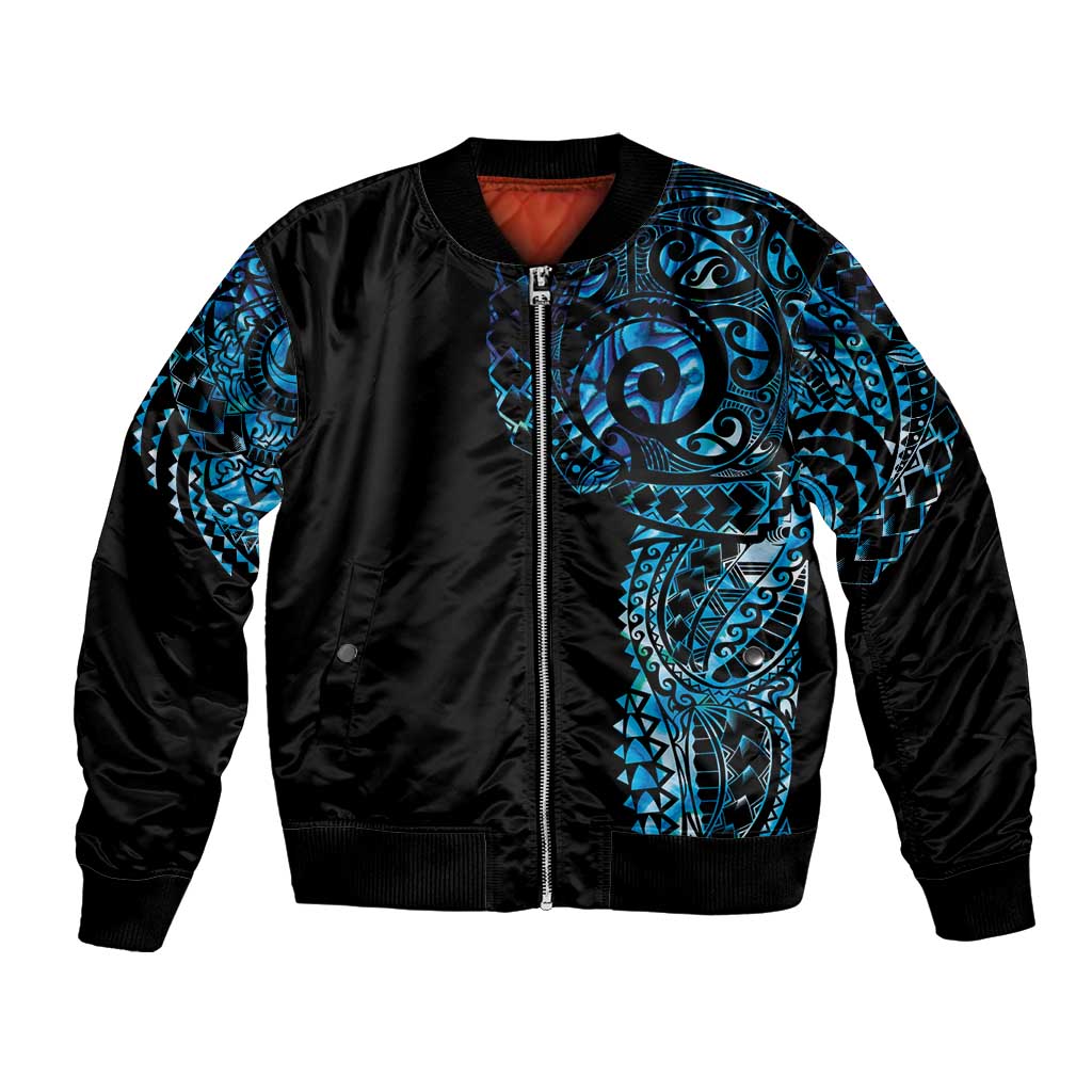 New Zealand Maori Koru Art Traditional Tattoo Bomber Jacket Paua Shell