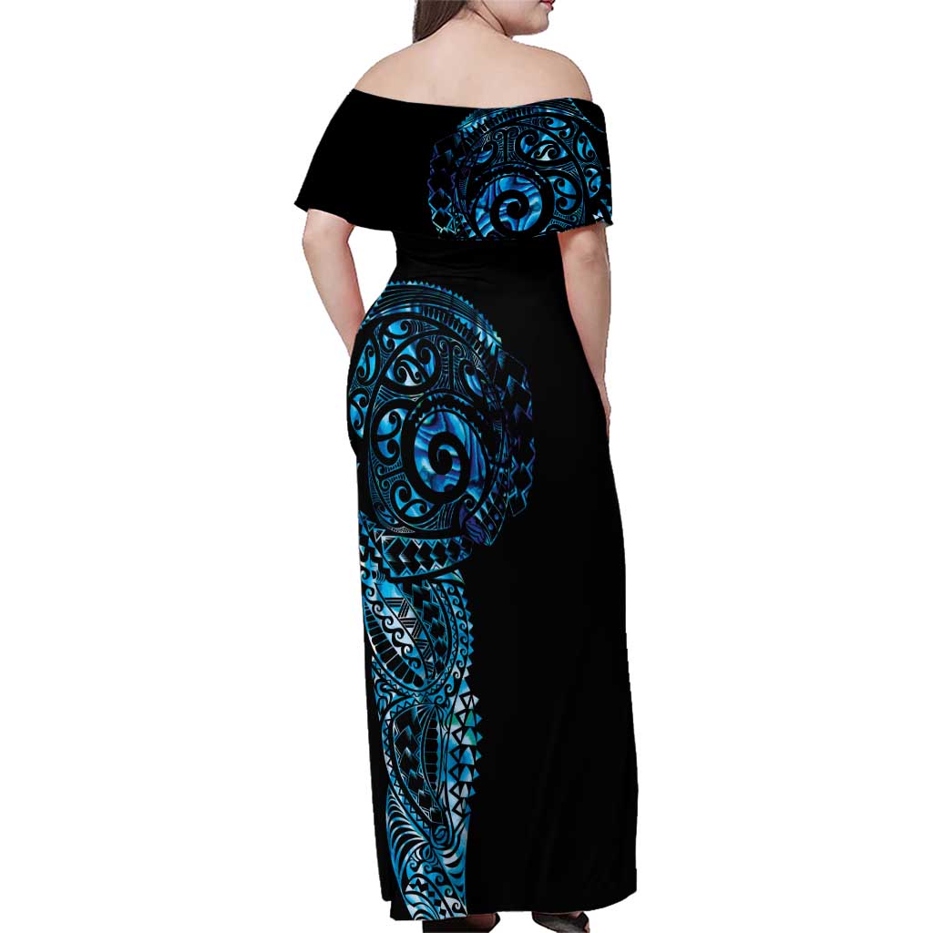New Zealand Maori Koru Art Traditional Tattoo Family Matching Off Shoulder Maxi Dress and Hawaiian Shirt Paua Shell