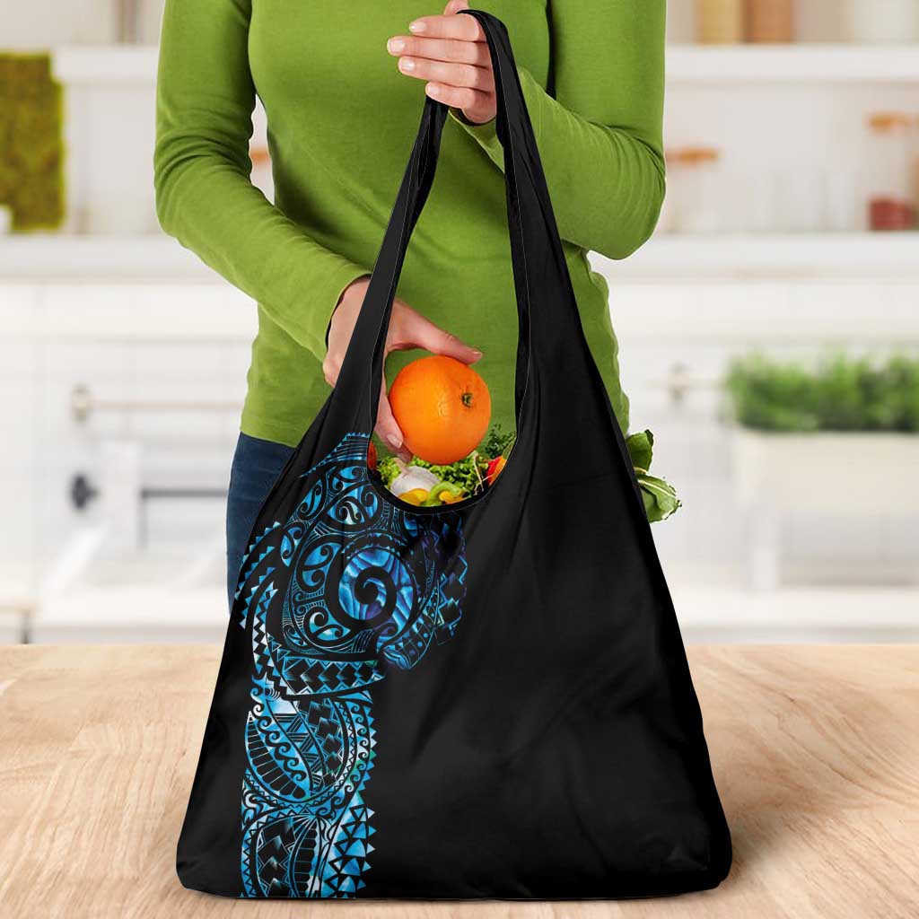 New Zealand Maori Koru Art Traditional Tattoo Grocery Bag Paua Shell