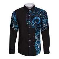 New Zealand Maori Koru Art Traditional Tattoo Long Sleeve Button Shirt Paua Shell