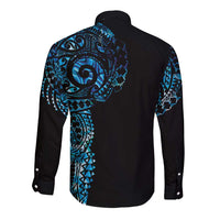 New Zealand Maori Koru Art Traditional Tattoo Long Sleeve Button Shirt Paua Shell