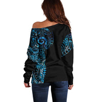 New Zealand Maori Koru Art Traditional Tattoo Off Shoulder Sweater Paua Shell