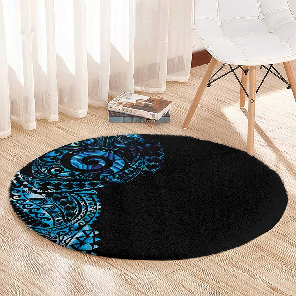 New Zealand Maori Koru Art Traditional Tattoo Round Carpet Paua Shell