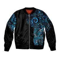 New Zealand Maori Koru Art Traditional Tattoo Sleeve Zip Bomber Jacket Paua Shell