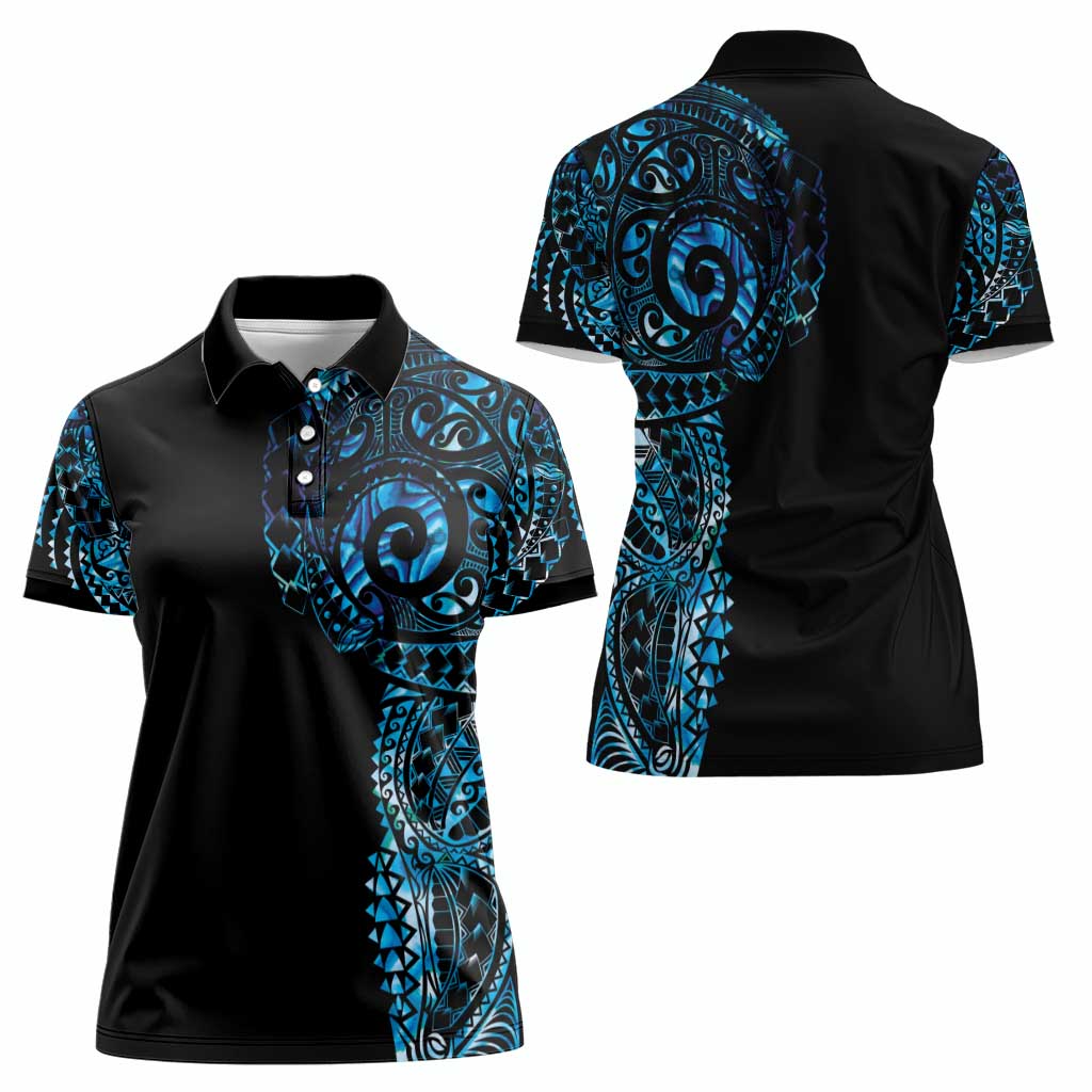 New Zealand Maori Koru Art Traditional Tattoo Women Polo Shirt Paua Shell