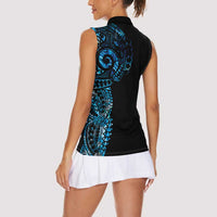 New Zealand Maori Koru Art Traditional Tattoo Women Sleeveless Polo Shirt Paua Shell