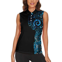 New Zealand Maori Koru Art Traditional Tattoo Women Sleeveless Polo Shirt Paua Shell