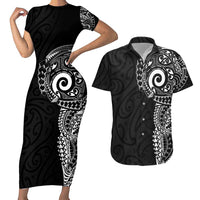 New Zealand Maori Koru Art Traditional Tattoo Couples Matching Short Sleeve Bodycon Dress and Hawaiian Shirt Simple Style