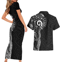 New Zealand Maori Koru Art Traditional Tattoo Couples Matching Short Sleeve Bodycon Dress and Hawaiian Shirt Simple Style
