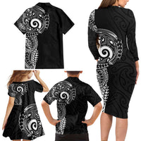 New Zealand Maori Koru Art Traditional Tattoo Family Matching Long Sleeve Bodycon Dress and Hawaiian Shirt Simple Style