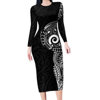 New Zealand Maori Koru Art Traditional Tattoo Family Matching Long Sleeve Bodycon Dress and Hawaiian Shirt Simple Style