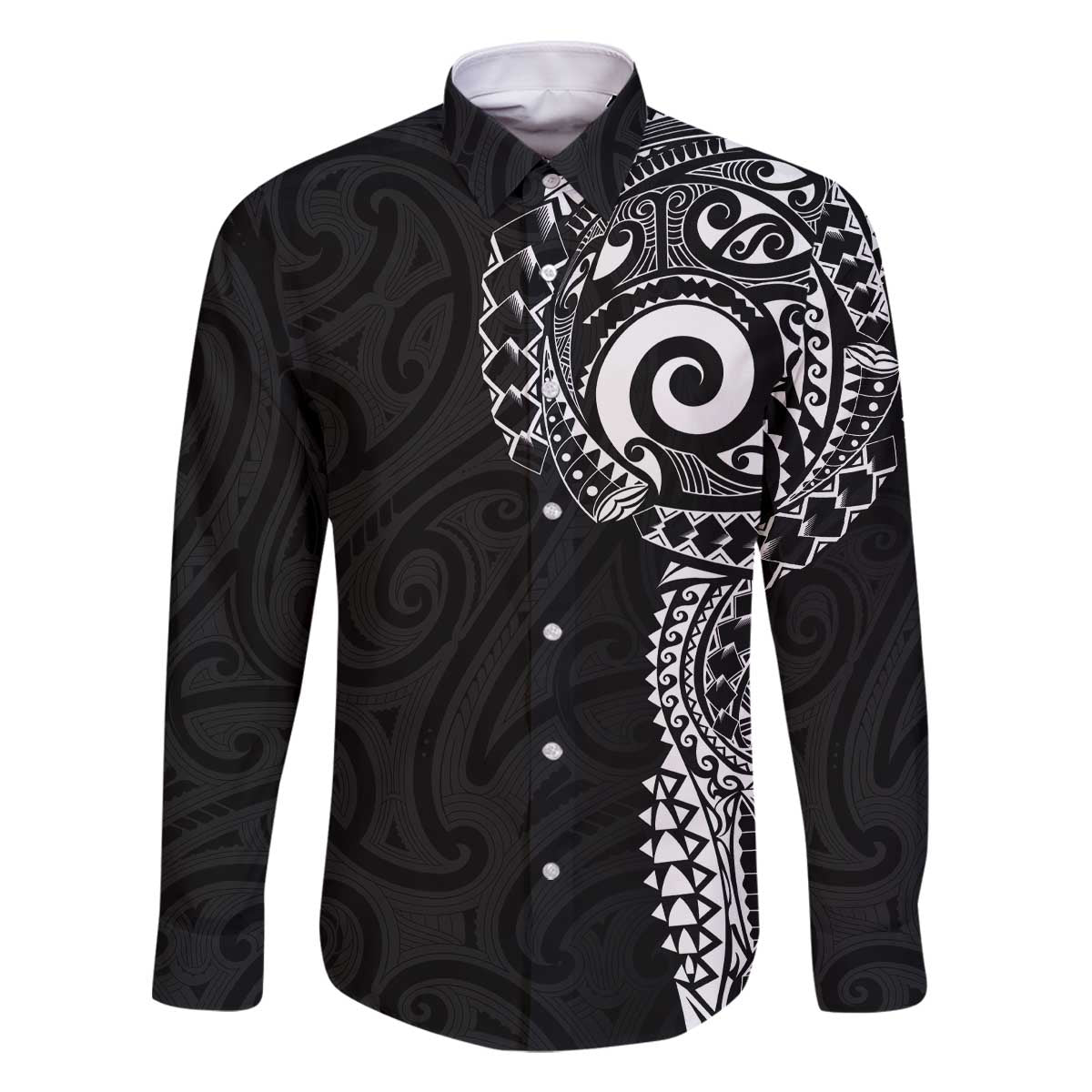 New Zealand Maori Koru Art Traditional Tattoo Family Matching Off The Shoulder Long Sleeve Dress and Hawaiian Shirt Simple Style