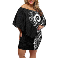 New Zealand Maori Koru Art Traditional Tattoo Family Matching Off Shoulder Short Dress and Hawaiian Shirt Simple Style