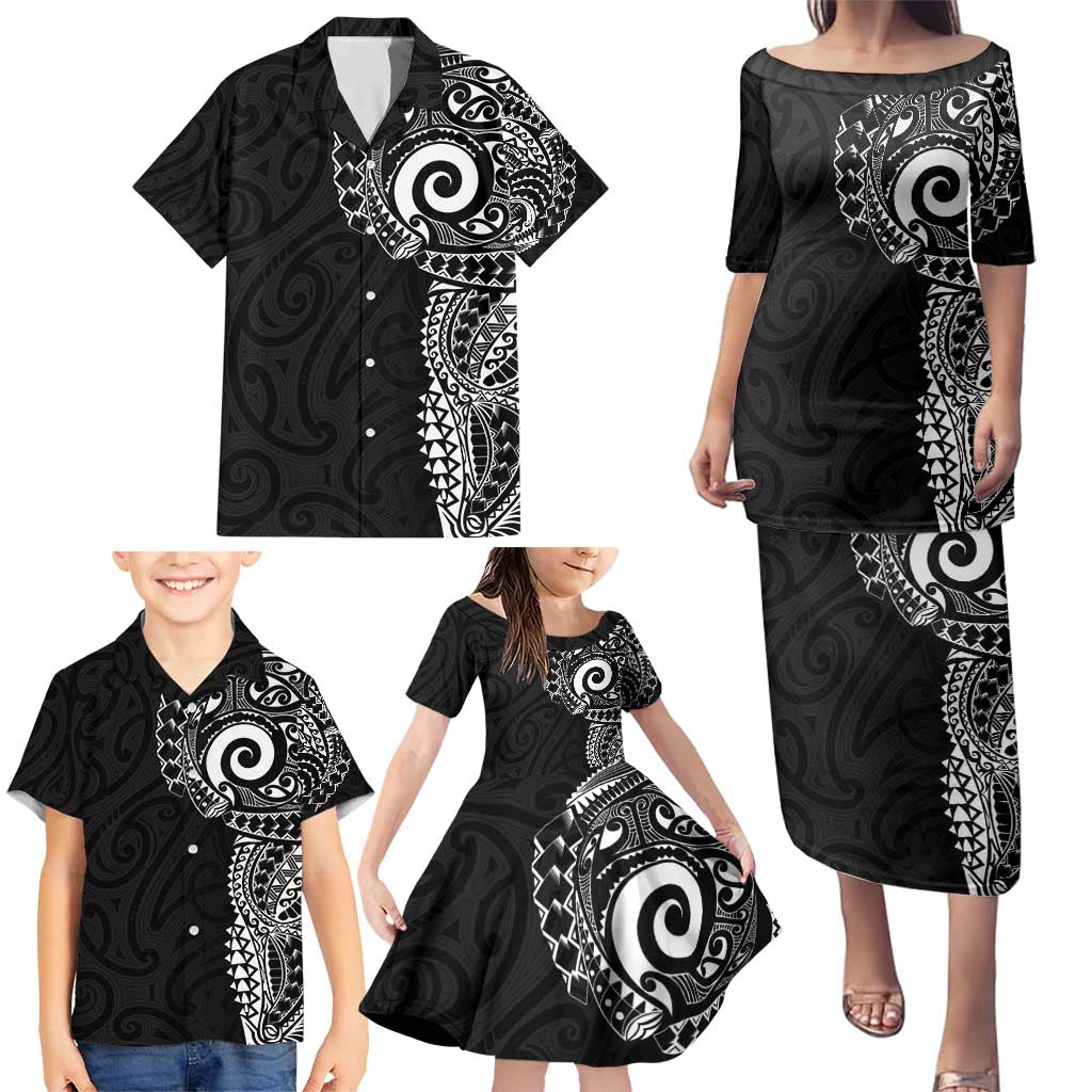 New Zealand Maori Koru Art Traditional Tattoo Family Matching Puletasi and Hawaiian Shirt Simple Style