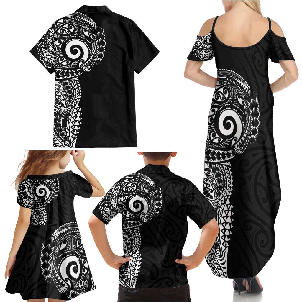 New Zealand Maori Koru Art Traditional Tattoo Family Matching Summer Maxi Dress and Hawaiian Shirt Simple Style
