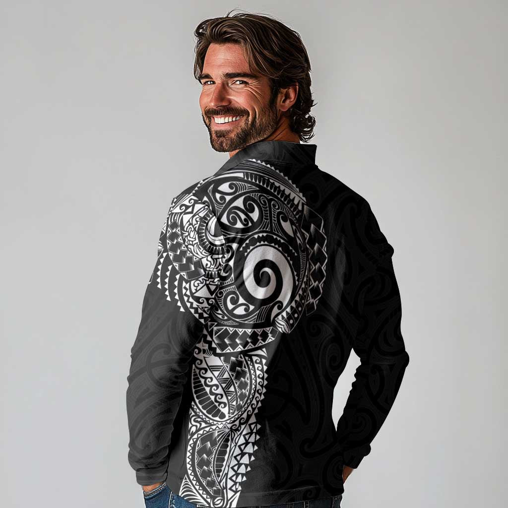 New Zealand Maori Koru Art Traditional Tattoo Long Sleeve Polo Shirt Simple Style