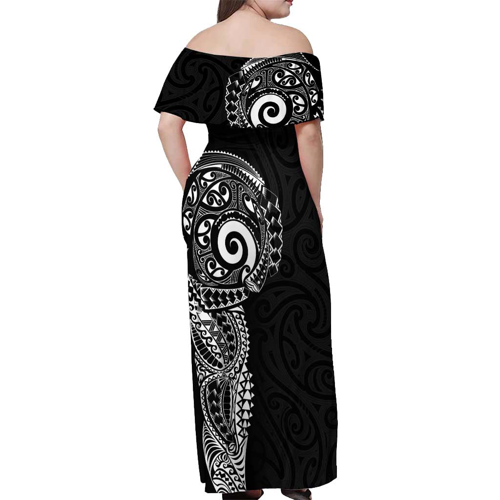 New Zealand Maori Koru Art Traditional Tattoo Off Shoulder Maxi Dress Simple Style