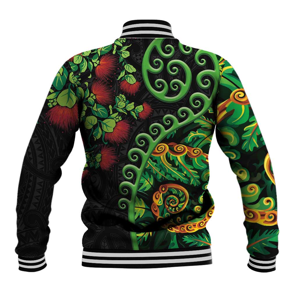 New Zealand Koru Plants and Pohutukawa Baseball Jacket Maori Tattoo Pattern
