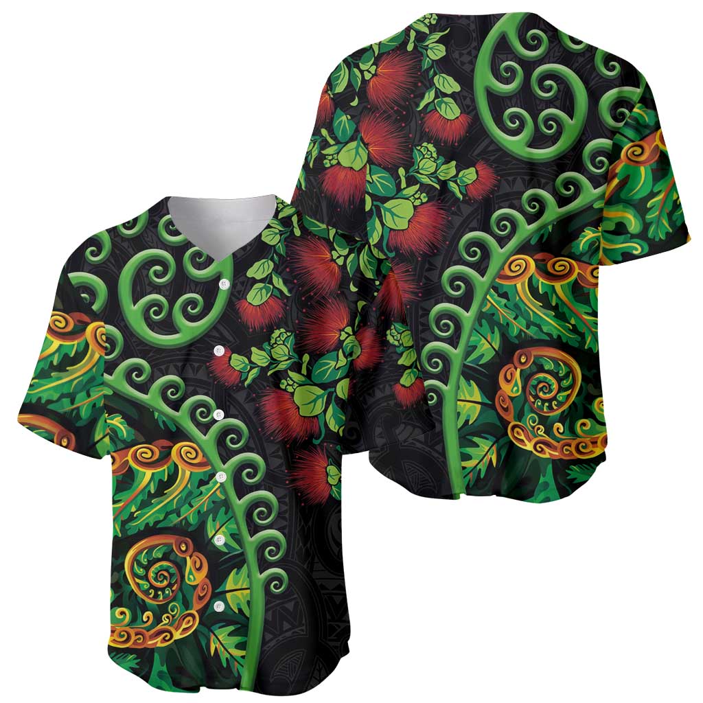 New Zealand Koru Plants and Pohutukawa Baseball Jersey Maori Tattoo Pattern