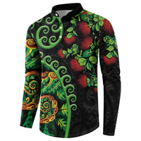 New Zealand Koru Plants and Pohutukawa Button Sweatshirt Maori Tattoo Pattern