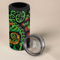 New Zealand Koru Plants and Pohutukawa 4 in 1 Can Cooler Tumbler Maori Tattoo Pattern