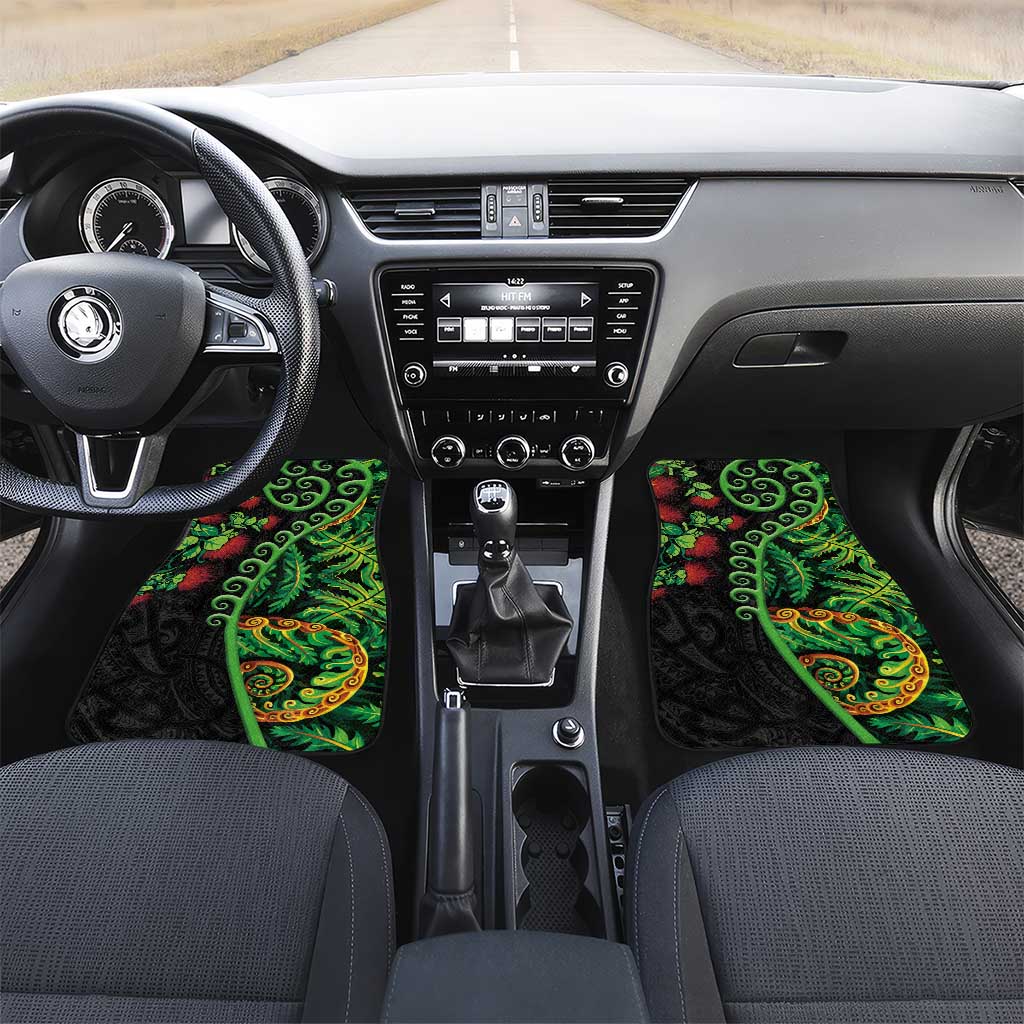 New Zealand Koru Plants and Pohutukawa Car Mats Maori Tattoo Pattern