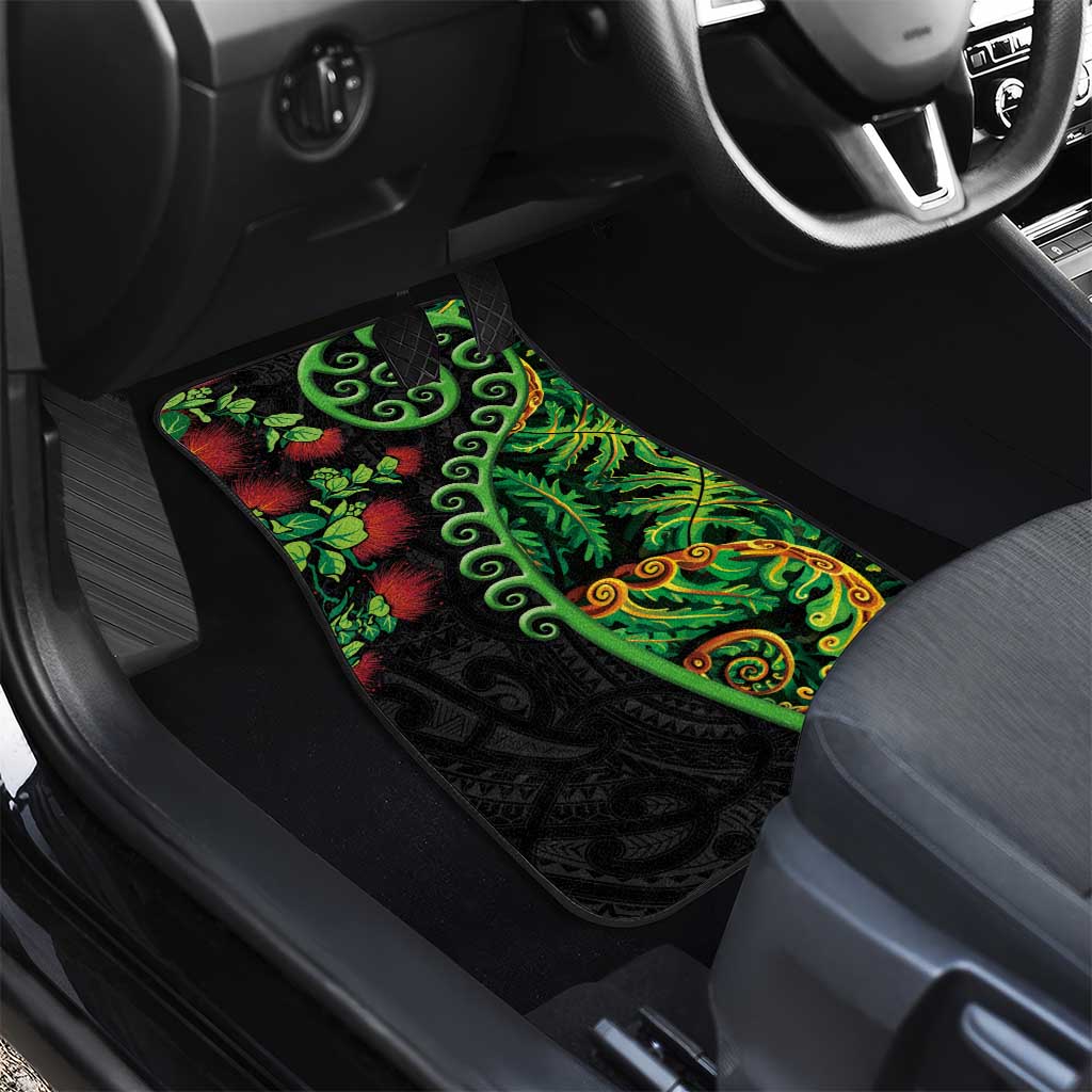 New Zealand Koru Plants and Pohutukawa Car Mats Maori Tattoo Pattern