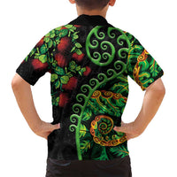 New Zealand Koru Plants and Pohutukawa Family Matching Off Shoulder Maxi Dress and Hawaiian Shirt Maori Tattoo Pattern