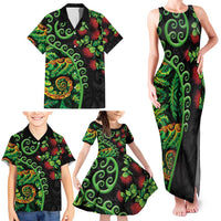 New Zealand Koru Plants and Pohutukawa Family Matching Tank Maxi Dress and Hawaiian Shirt Maori Tattoo Pattern