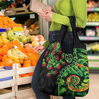 New Zealand Koru Plants and Pohutukawa Grocery Bag Maori Tattoo Pattern
