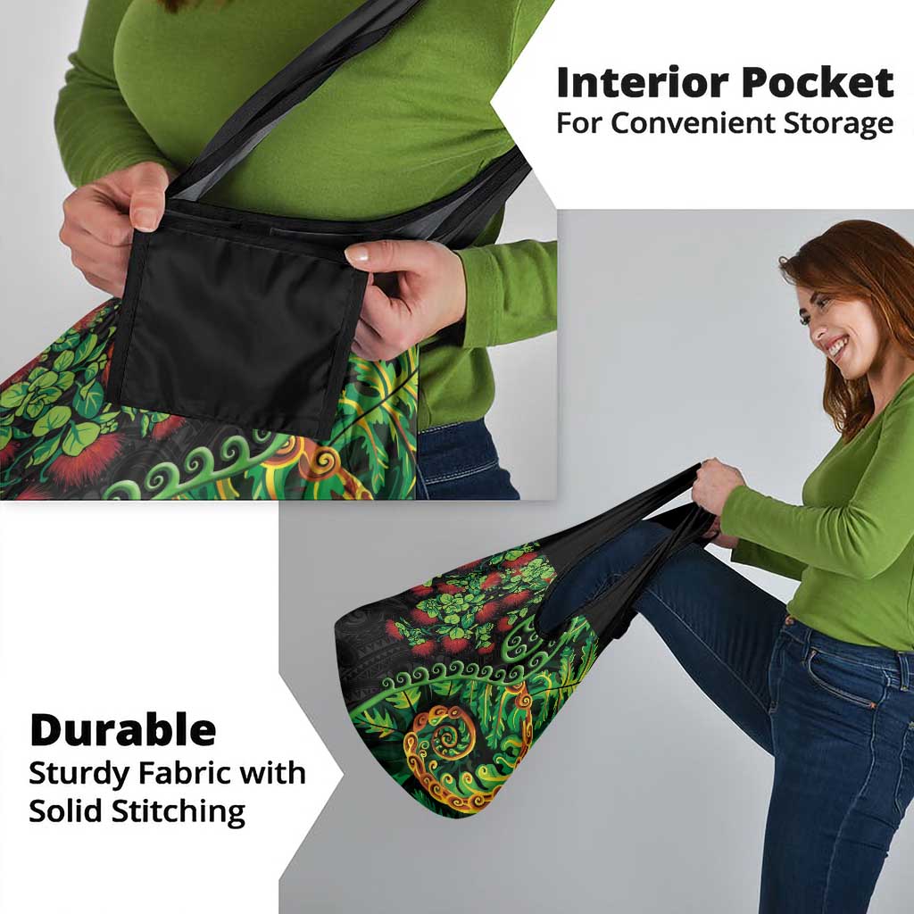 New Zealand Koru Plants and Pohutukawa Grocery Bag Maori Tattoo Pattern