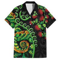 New Zealand Koru Plants and Pohutukawa Hawaiian Shirt Maori Tattoo Pattern