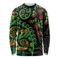 New Zealand Koru Plants and Pohutukawa Long Sleeve Shirt Maori Tattoo Pattern