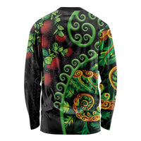 New Zealand Koru Plants and Pohutukawa Long Sleeve Shirt Maori Tattoo Pattern