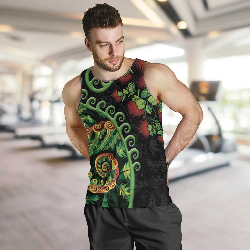 New Zealand Koru Plants and Pohutukawa Men Tank Top Maori Tattoo Pattern