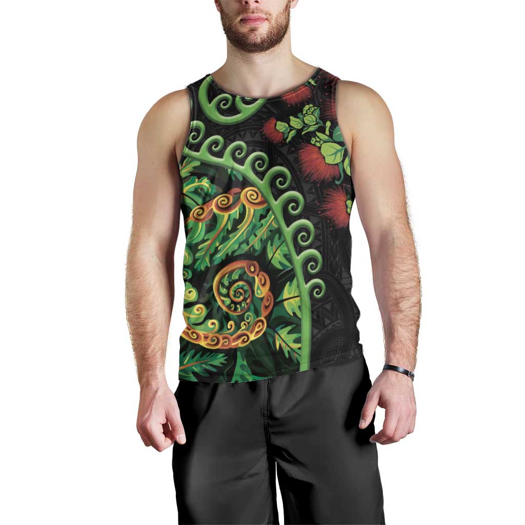New Zealand Koru Plants and Pohutukawa Men Tank Top Maori Tattoo Pattern