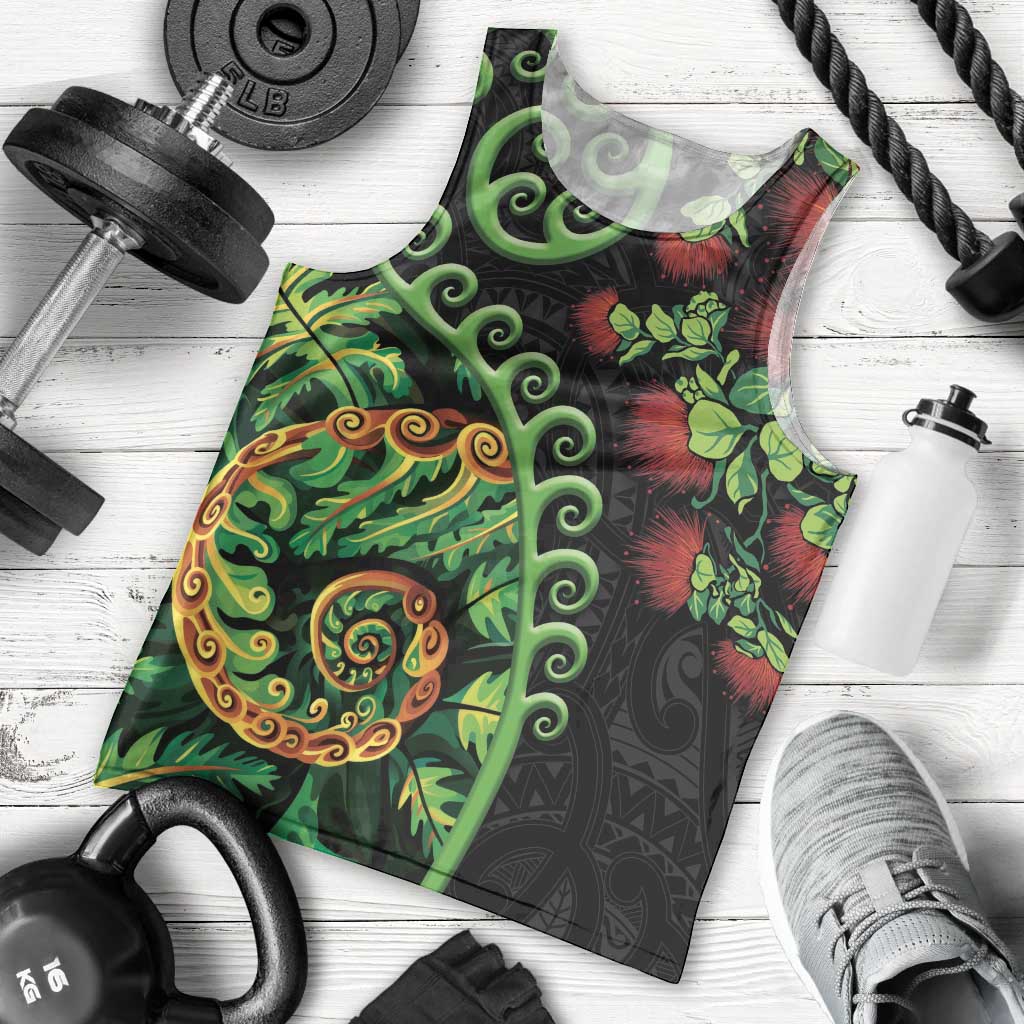 New Zealand Koru Plants and Pohutukawa Men Tank Top Maori Tattoo Pattern