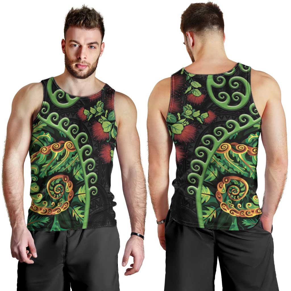 New Zealand Koru Plants and Pohutukawa Men Tank Top Maori Tattoo Pattern