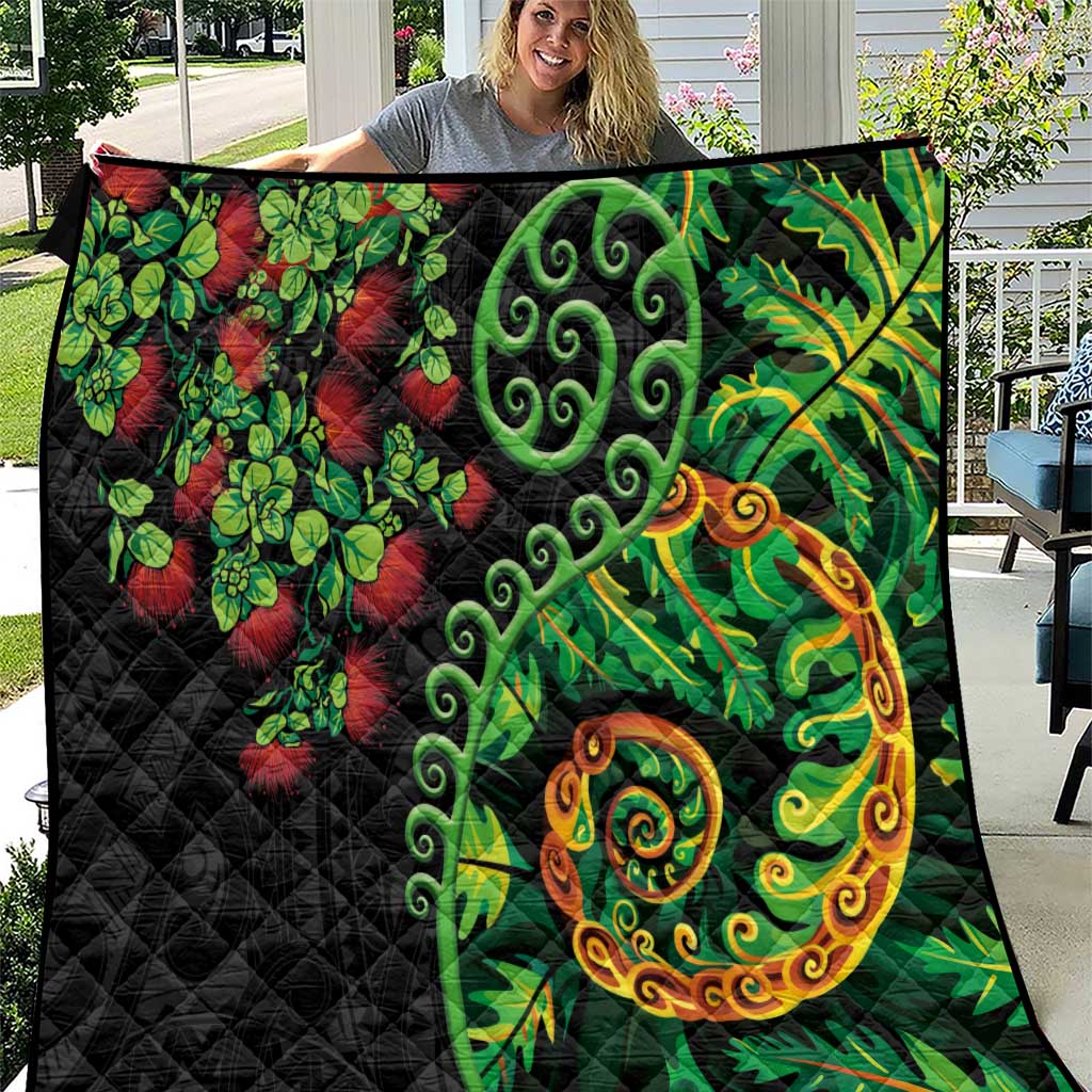 New Zealand Koru Plants and Pohutukawa Quilt Maori Tattoo Pattern