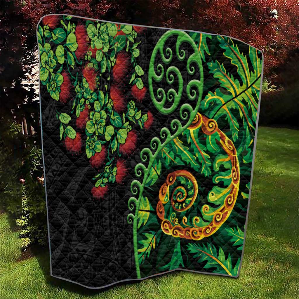 New Zealand Koru Plants and Pohutukawa Quilt Maori Tattoo Pattern