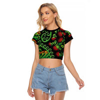 New Zealand Koru Plants and Pohutukawa Raglan Cropped T Shirt Maori Tattoo Pattern